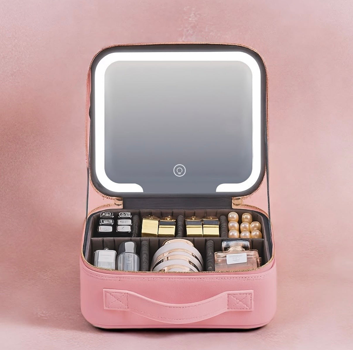 Makeup Case Organizer with LED Lighted Mirror - BLACK