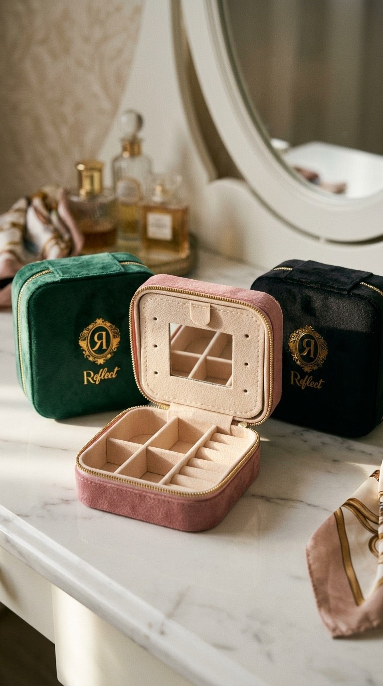 Velvet Jewelry Box With Mirror Medium size