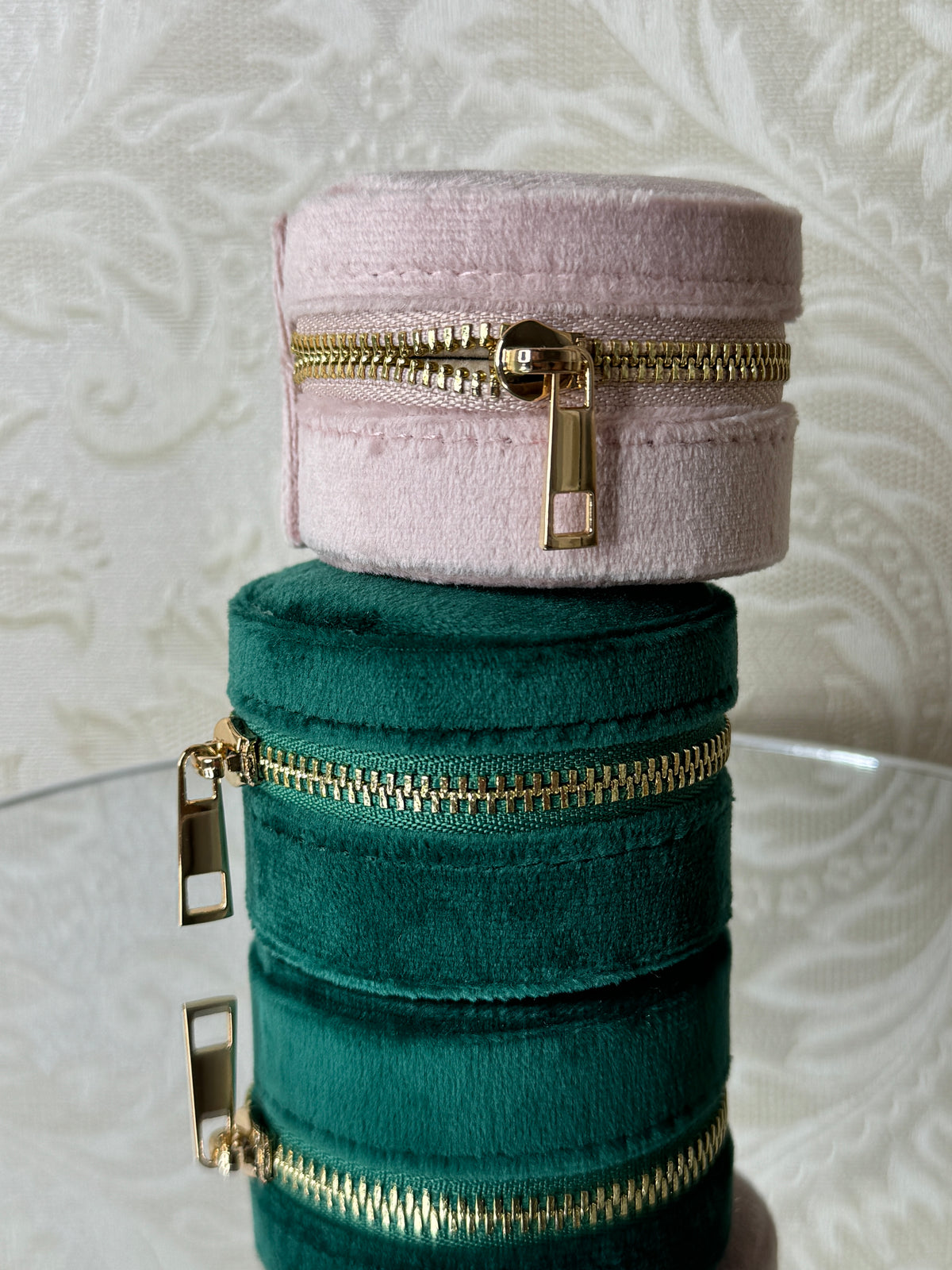 Mini Velvet Rounded Jewelry Box with Mirror