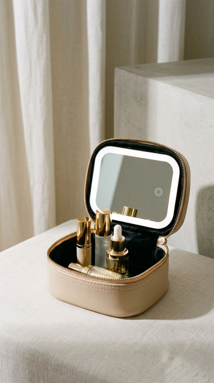 Mini Cosmetic Bag with LED Lighted Mirror