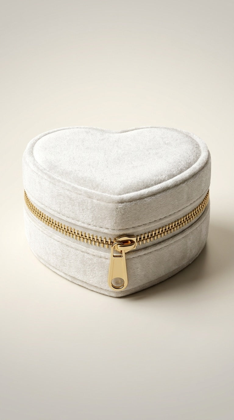 White velvet heart shaped jewelry box