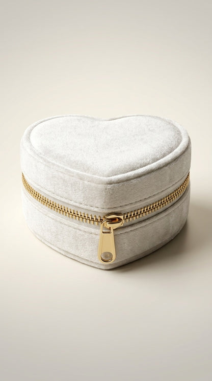 White velvet heart shaped jewelry box
