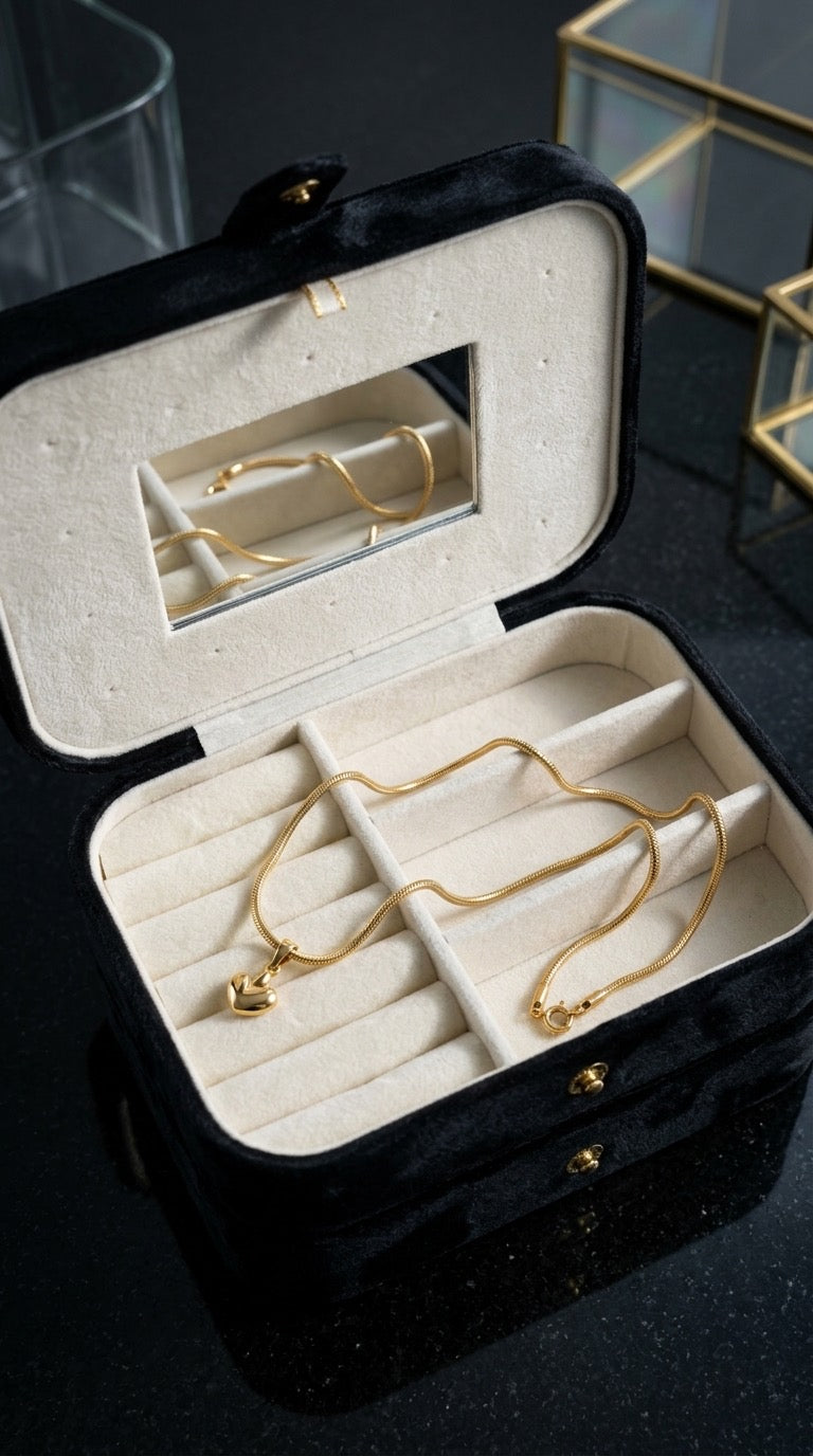 Classic Velvet Jewelry Organizer Box with Mirror