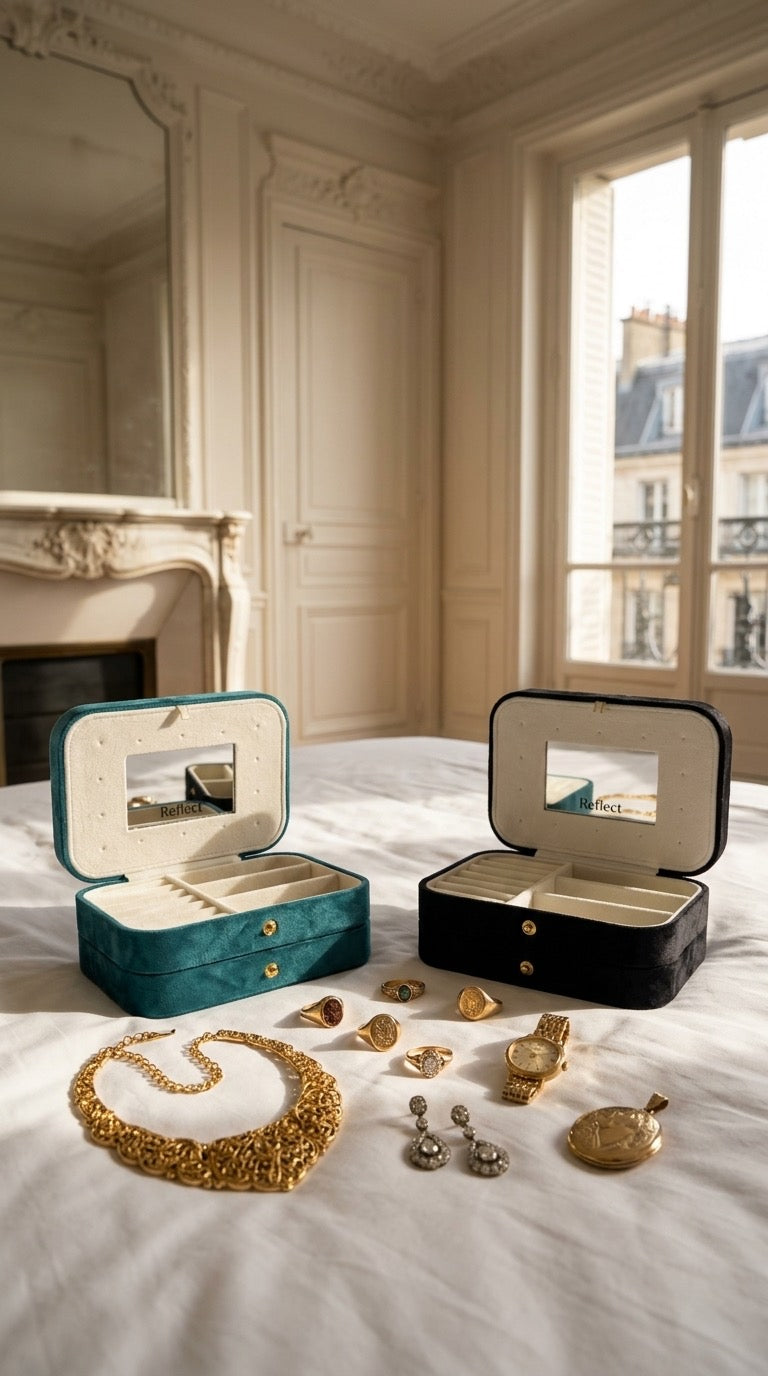 Classic Velvet Jewelry Organizer Box with Mirror