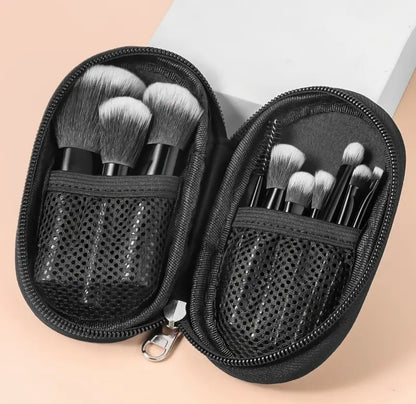Travel makeup brushes + bag