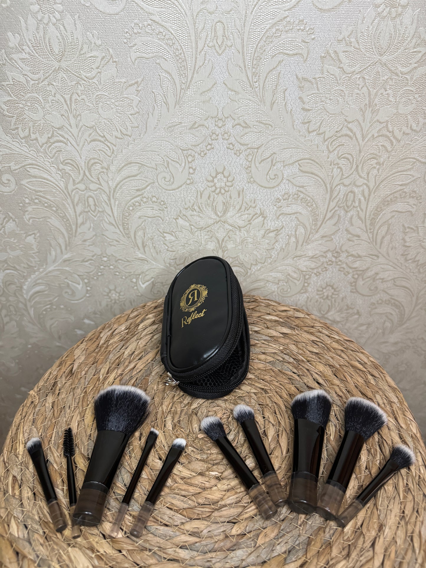 Travel makeup brushes + bag