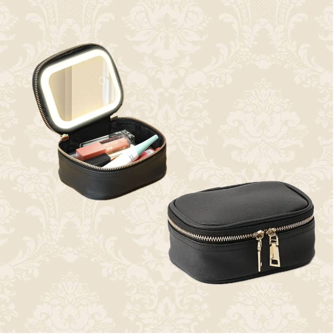 Mini Cosmetic Bag with LED Lighted Mirror